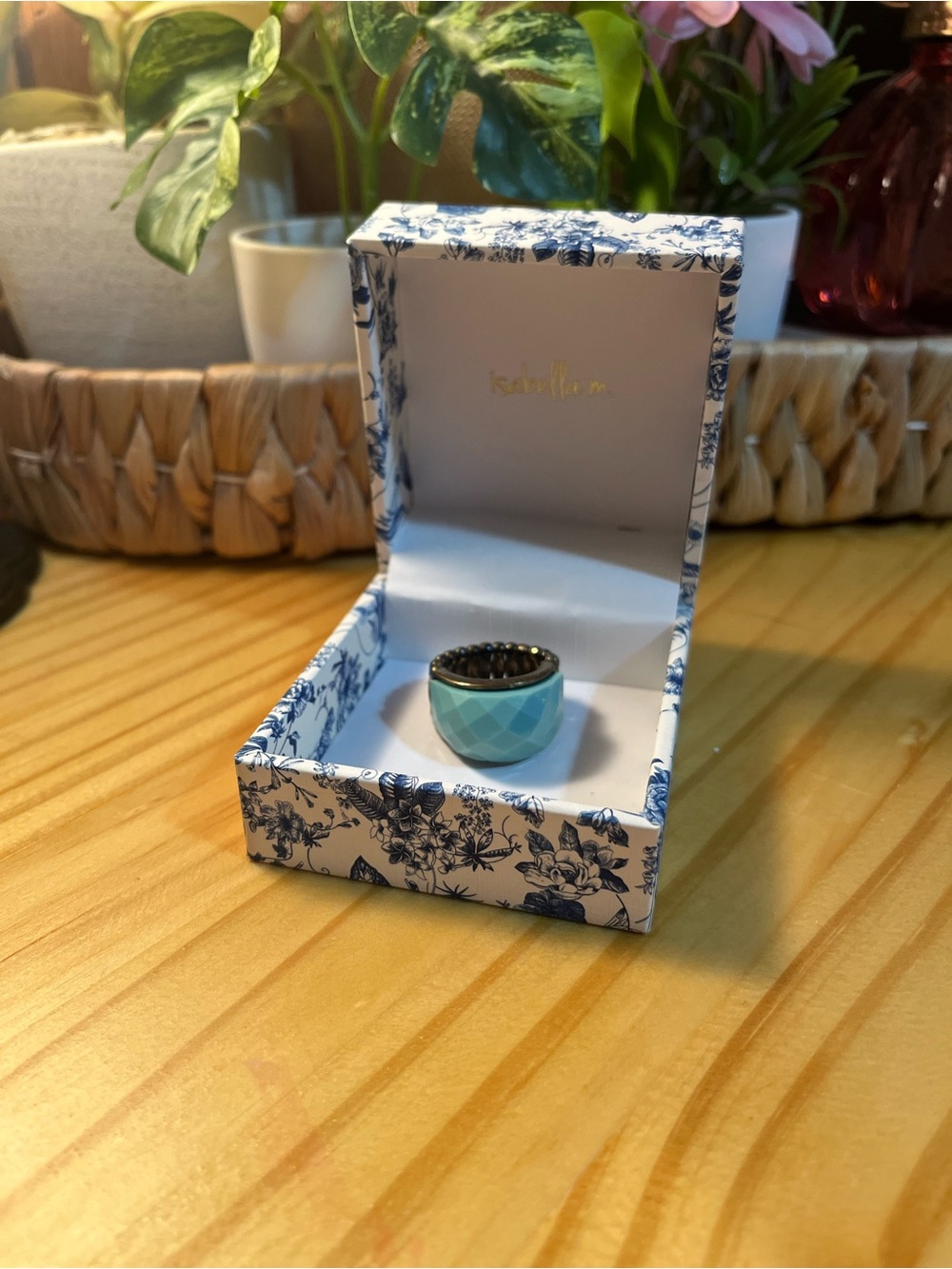 chunky beaded teal ring